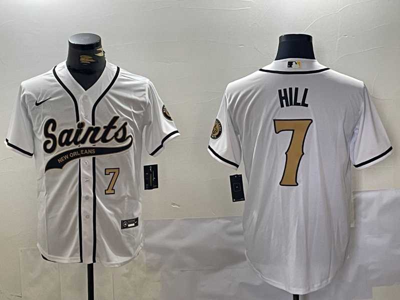 Men%27s New Orleans Saints #7 Taysom Hill White With Patch Cool Base Stitched Baseball Jerseys->new orleans saints->NFL Jersey